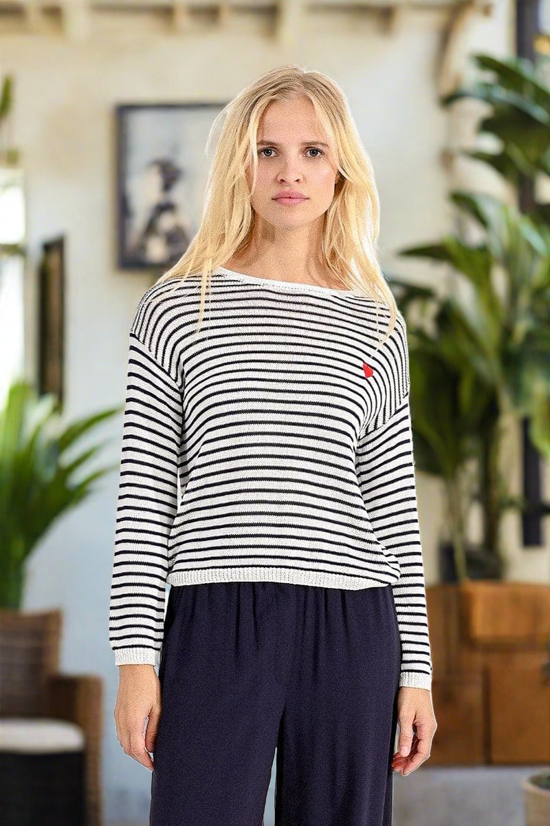 Navy Stripe Knit Sweater Shirts & Tops Scout and Poppy Fashion Boutique