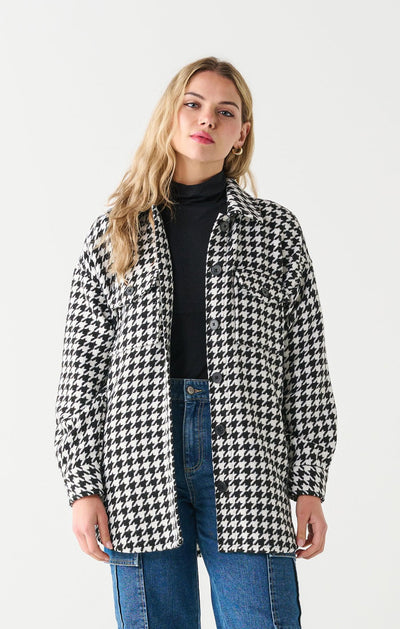 Classic Black & White Houndstooth Button-Up Shacket Coats & Jackets Scout and Poppy Fashion Boutique