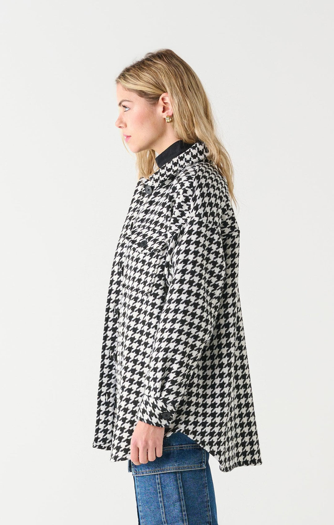 Classic Black & White Houndstooth Button-Up Shacket Coats & Jackets Scout and Poppy Fashion Boutique
