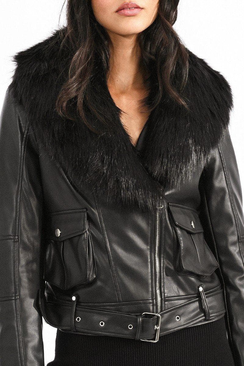 Faux Leather Moto Jacket with Faux Fur Collar Coats & Jackets Scout and Poppy Fashion Boutique