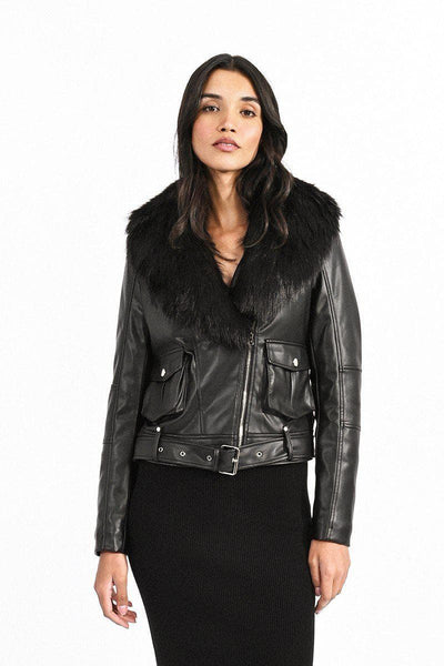 Faux Leather Moto Jacket with Faux Fur Collar Coats & Jackets Scout and Poppy Fashion Boutique