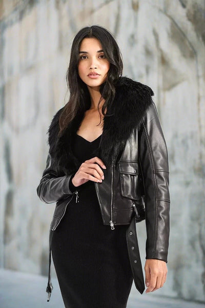 Faux Leather Moto Jacket with Faux Fur Collar Scout and Poppy Fashion Boutique