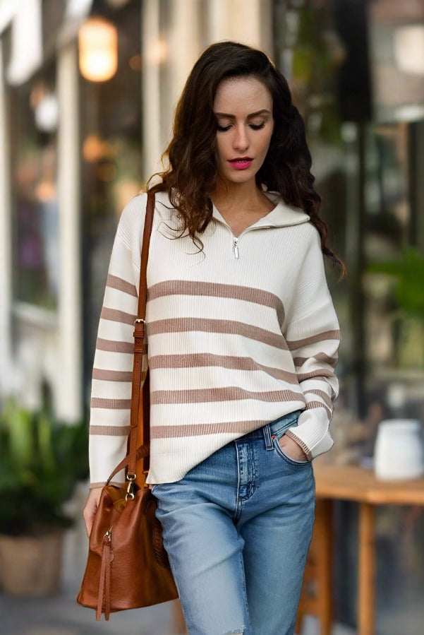Half Zip Stripe Sweater Sweater Scout and Poppy Fashion Boutique
