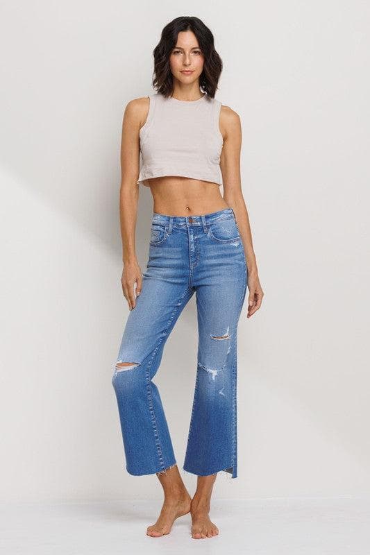 High Rise Cropped Flare Jeans with Raw Hem Jeans Scout and Poppy Fashion Boutique