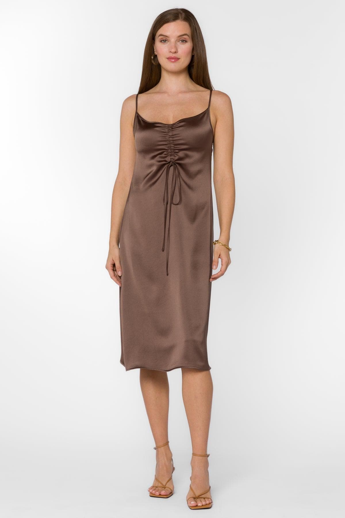 Luxe Mocha Ruched Slip Dress Dresses Scout and Poppy Fashion Boutique