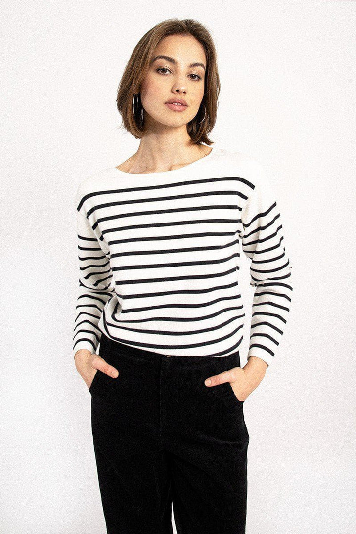 Striped Sweater with Gold Back Buttons Sweater Scout and Poppy Fashion Boutique