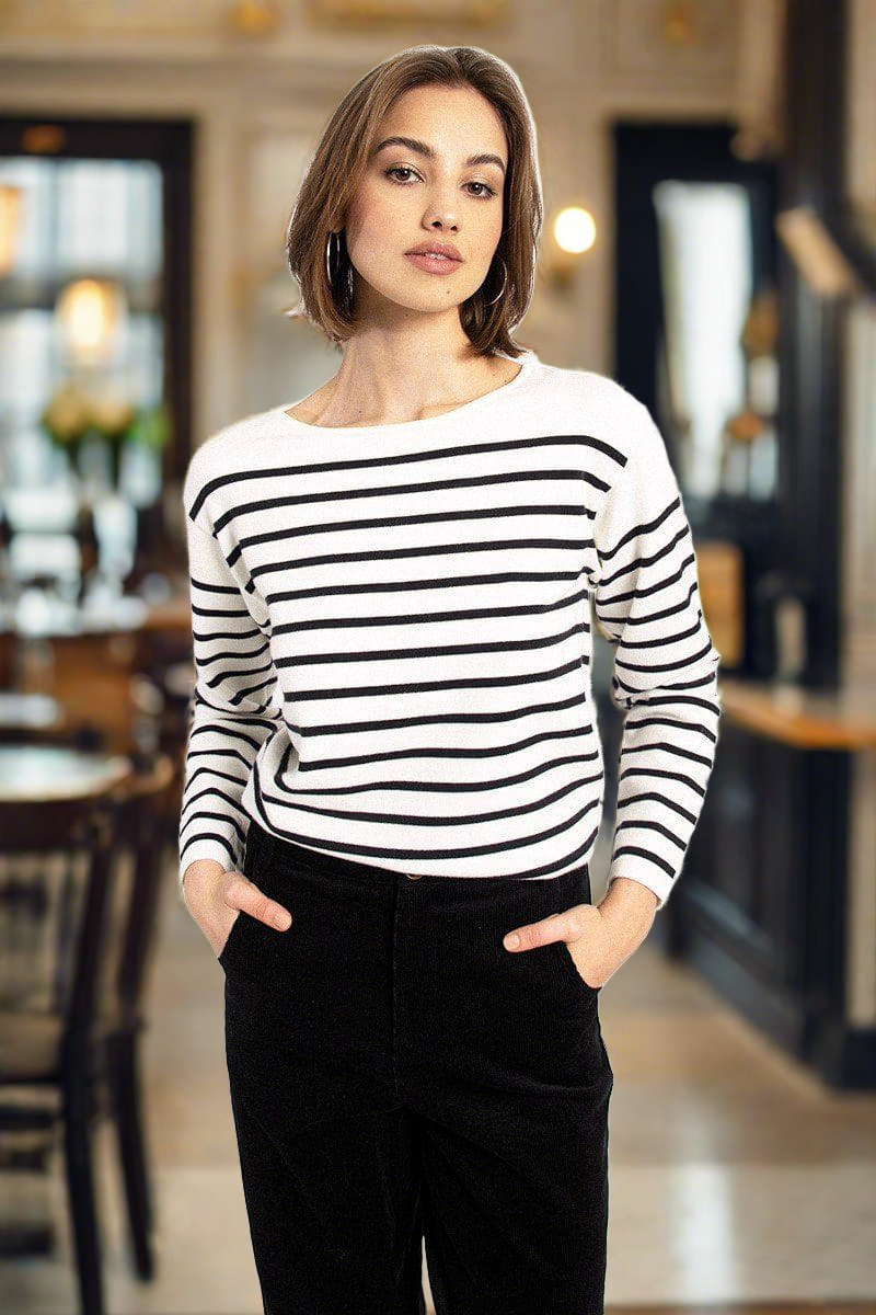 Striped Sweater with Gold Button Detail