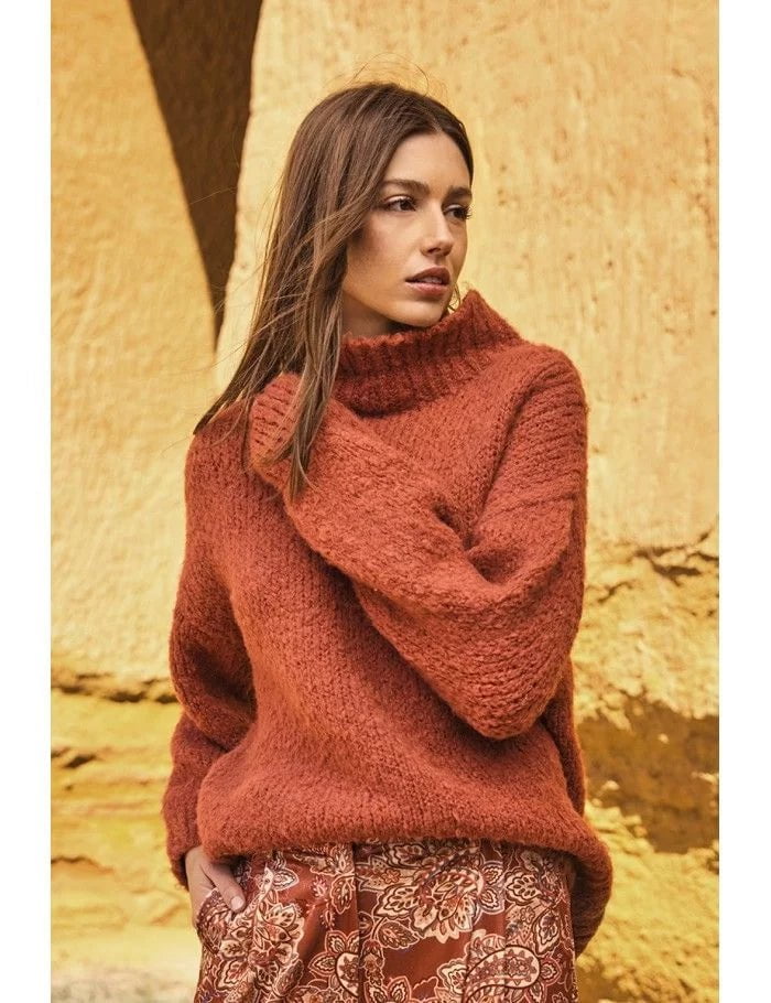 Terracotta High Collar Knit Sweater Sweater Scout and Poppy Fashion Boutique